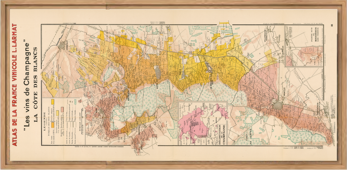 Map Côte des Blancs in three frame variants